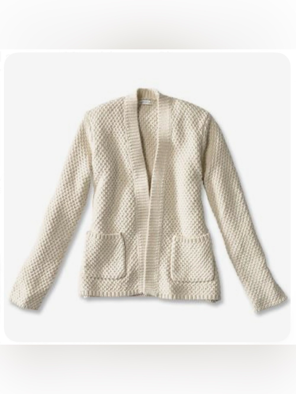 Orvis women’s natural cotton open front textured pocket cardigan sweater M